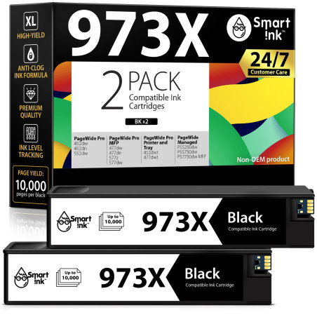 Smart Ink Cartouche d’Encre Compatible pour HP 973X 973 (2 Noir Multipack) pour HP PageWide Pro 477dw 577dw 452dw 477dn 452dn 57