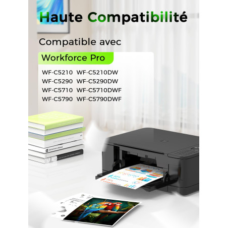 Jettruemedia T9451-T9454 Cartouche d'encre T9451 T9452 T9453 T9454 pour Workforce Pro WF-C5210 WF-C5290 WF-C5710 WF-C5790 WF-C52