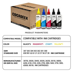 COCADEEX Kit de Recharge d'encre Compatible avec Les Cartouches d'encre HP 307XL 305XL 650xl 351XL 350XL 300XL 62XL 21XL 22XL Se