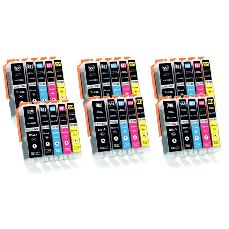Supply Guy 30 Cartouches d'encre avec Puce Compatible avec Canon PGI-550 / CLI-551 pour Pixma IP7200 IP7250 IX6850 MG5450 MG5500