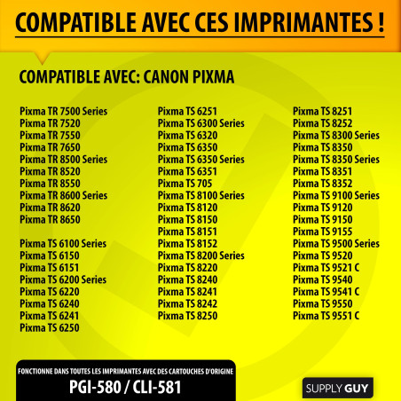Supply Guy 581XXL Cartouches Cyan compatibles avec Canon CLI-581 XXL pour Pixma TS705 TS705a TS6350 TS6350a TS6351 TS6351a TS630
