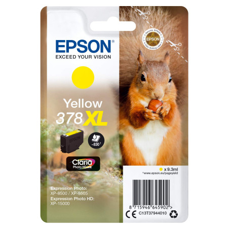 Epson 378XL Ecureuil Jaune, Cartouche d'encre d'origine XL Haute capacité, XP-8500 XP-8505 XP-8600 XP-8605 XP-8606 XP-8700 XP-15