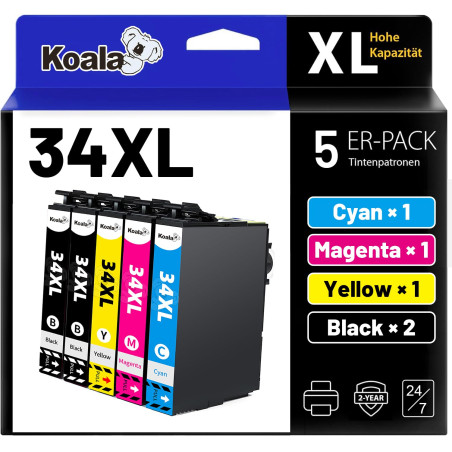 Koala 34XL Cartouche d’Encre Compatible pour Epson 34 XL 34XL Multipack Replacement pour Epson Workforce Pro WF-3720DWF WF-3725D