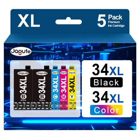Jagute 34XL Cartouche d'encre Compatible avec Cartouche Epson 34 34 XL Cartouche pour Epson Workforce Pro WF-3725DWF WF-3720DWF