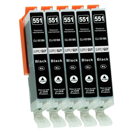 Supply Guy 5 Cartouches d'encre avec Puce Compatible avec Canon CLI-551 Noir pour Canon Pixma IP7250 IP8750 IX6850 MG5450 MG5550