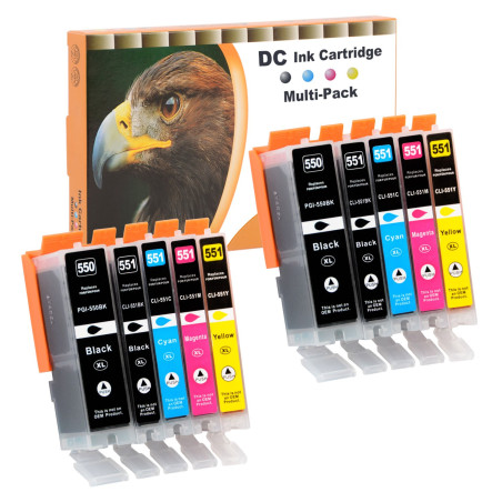 D&C 10x Cartouches d'encre Compatible pour Canon PGI-550 XL CLI-551 XL pour Canon Pixma MG6450 MG6650 MG7100 MG7150 MG7550 MX925