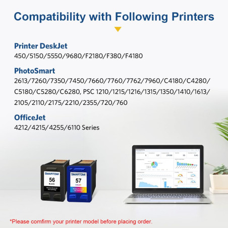SMARTOMI 56 57 Remanufacturées Cartouches d'encre pour HP 56XL 57XL pour HP DeskJet 450ci 5150 5550 9680gp, OfficeJet 4212 4215,