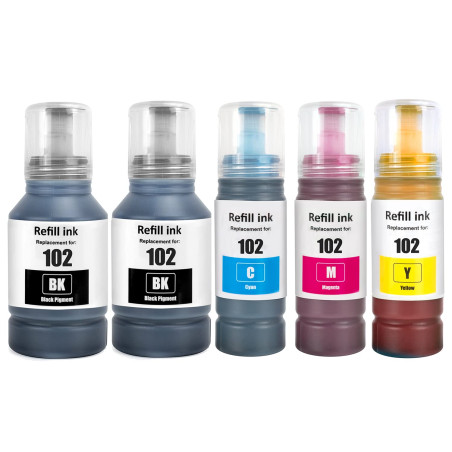 102 Encre ET-2856 ET-4856 ET-2850 ET-15000 ET-2700 Compatible avec Epson 102 Bouteille d'encre Multipack pour ET-2750 ET-2751 ET