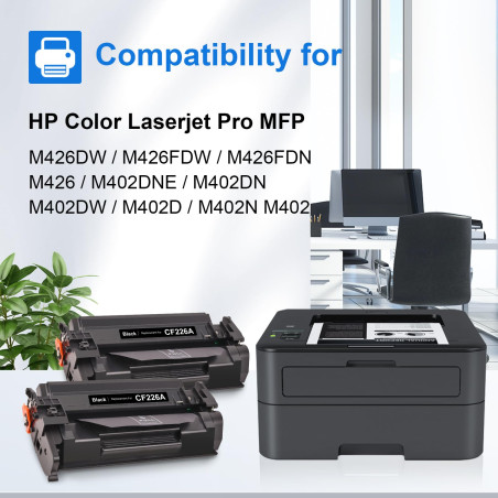 MYCARTRIDGE 26A CF226A Compatible pour HP 26A pour HP Laserjet Pro M402DN Toner pour Laserjet Pro MFP M426FDN pour 26X CF226X (2