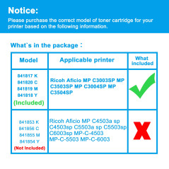 LCL Cartouche de Toner Compatible 841817 841820 841819 841818 84181 Aficio MP C3003 C3003SP MP C3503 C3503SP MP C3004 C3004SP MP