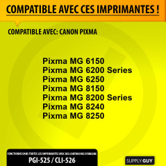 Supply Guy 20 Cartouches d'encre avec Puce Compatible avec Canon PGI-525 / CLI-526 pour Canon Pixma MG6150 MG6200 MG6250 MG8150 