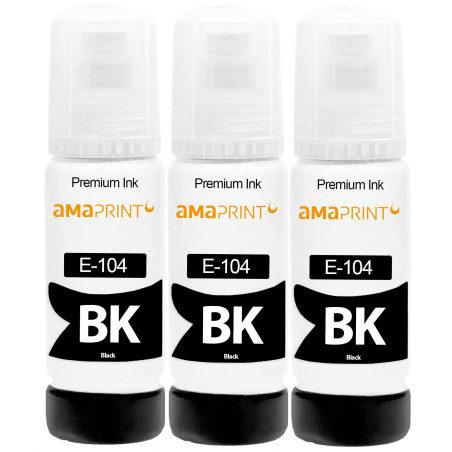 Amaprint Encre Noir compatibles avec Epson 104 pour EcoTank ET-4800 ET-2871 ET-2870 ET-2862 ET-2861 ET-2811 (3 Bouteilles d'encr