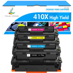 True Image Lot de 4 Cartouches de Toner de Rechange pour 410X CF410X CF411X CF412X CF413X LaserJet Pro MFP M477fdw M477fdn M377d