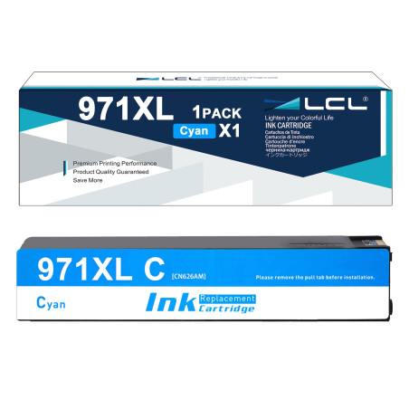 LCL Cartouche d'encre Compatible 971XL 971 XL CN622AE CN626AE High Yield (1-Pack,Cyan) Remplacement pour HP Officejet Pro X451DN