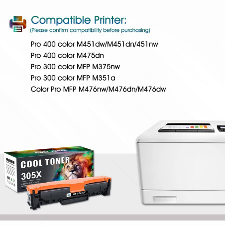 Cool Toner Cartouche de Toner Compatible pour HP 305A 305X CE410X CE410A LaserJet Pro 300 Color MFP M351A M375NW M451DN M475DW M