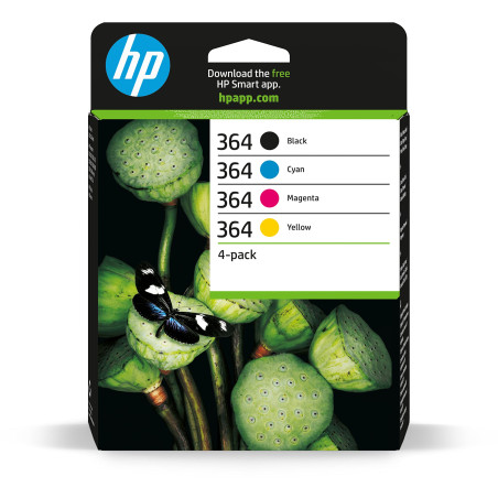 HP 364 Pack de 4 Cartouches d'Encre Cyan, Magenta, Jaune et Noire Authentiques (N9J73AE)