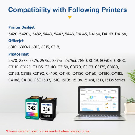 336 342 Cartouches d'encre Compatibles avec modèles HP 336 342 pour imprimantes Deskjet 5420 5420v 5432 Officejet 6310 Photosmar