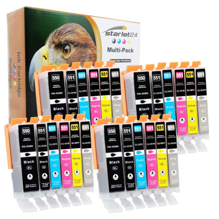 Starlet24 24x Cartouches d'encre Compatibles pour Canon PGI-550 CLI-551 pour PIXMA iP-7250 iP-8750 iX-6850 MG-5450 MG-5550 MG-56