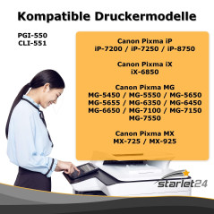 Starlet24 24x Cartouches d'encre Compatibles pour Canon PGI-550 CLI-551 pour PIXMA iP-7250 iP-8750 iX-6850 MG-5450 MG-5550 MG-56