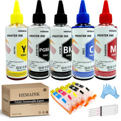 HEMAINK Cartouches d'encre rechargeables et 5 bouteilles d'encre compatibles pour imprimante Canon PGI-580XXL CLI-581XXL Pixma T