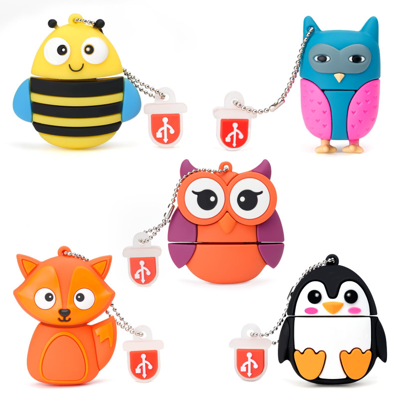 Clé USB de 16 Go, Paquet de 5 Pièces, BorlterClamp USB Mémoire Stick Pendrive avec Motif Animal Mignon, Cadeau pour Étudiants et Clé USB de 16 Go, Paquet de 5 Pièces, BorlterClamp USB Mémoire Stick Pendrive avec Motif Animal Mignon, Cadeau pour Étudiants et