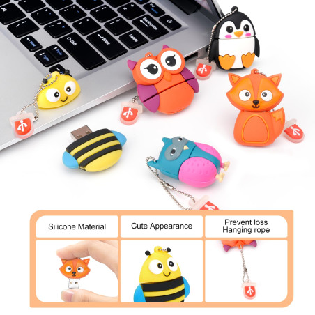 Clé USB de 16 Go, Paquet de 5 Pièces, BorlterClamp USB Mémoire Stick Pendrive avec Motif Animal Mignon, Cadeau pour Étudiants et