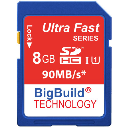 BigBuild Technology 8Go 90Mo/s Ultra Rapide Carte mémoire pour Camera de Canon Digital IXUS 185, Classe 10 SD SDHC