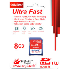 BigBuild Technology 8Go 90Mo/s Ultra Rapide Carte mémoire pour Camera de Canon Digital IXUS 185, Classe 10 SD SDHC