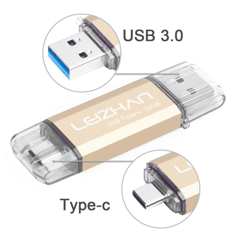 LEIZHAN Clé USB Type C 32 Go,Flash Drive USB 3.0 OTG pour Huawei Samsung Smartphone Android de Type C-Or LEIZHAN Clé USB Type C 32 Go,Flash Drive USB 3.0 OTG pour Huawei Samsung Smartphone Android de Type C-Or