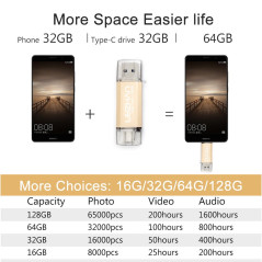 LEIZHAN Clé USB Type C 32 Go,Flash Drive USB 3.0 OTG pour Huawei Samsung Smartphone Android de Type C-Or