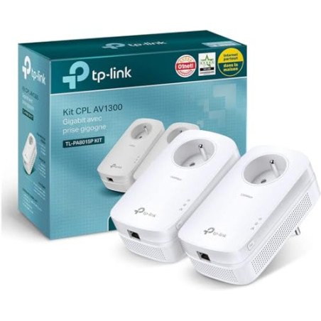 TP-Link CPL AV1200 (Débit 1200 Mbps), 1 Port Ethernet Gigabit, Prise Intégrée Version Française, Pack de 2 CPL (TL-PA8015P KIT)