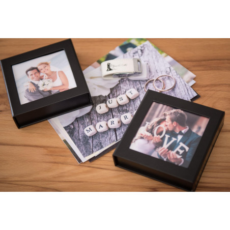Boîte USB avec fenêtre pour photo Cuir synthétique - Noir. Sans Clé USB