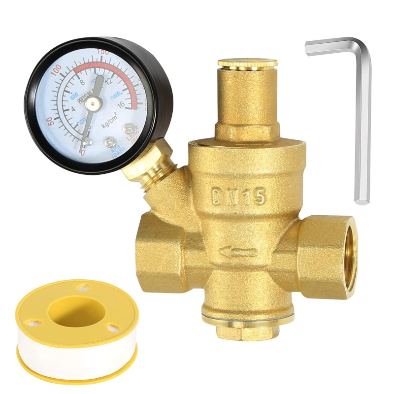 Reducteur de Pression eau DN15 1/2 Pouce Avec Manometre Pression eau, Fabriqué 100% en Laiton de Haute Dureté, Réducteur de Pres Reducteur de Pression eau DN15 1/2 Pouce Avec Manometre Pression eau, Fabriqué 100% en Laiton de Haute Dureté, Réducteur de Pres