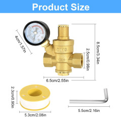 Reducteur de Pression eau DN15 1/2 Pouce Avec Manometre Pression eau, Fabriqué 100% en Laiton de Haute Dureté, Réducteur de Pres