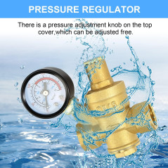 Reducteur de Pression eau DN15 1/2 Pouce Avec Manometre Pression eau, Fabriqué 100% en Laiton de Haute Dureté, Réducteur de Pres
