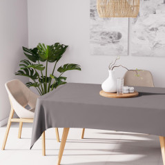 Soleil d'ocre, Alix Nappe rectangle anti-tâches, Polyester, Gris, 160x270 cm