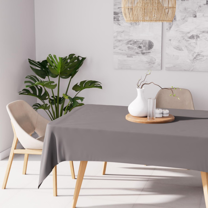 Soleil d'ocre, Alix Nappe rectangle anti-tâches, Polyester, Gris, 160x270 cm