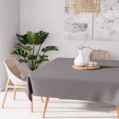 Soleil d'ocre, Alix Nappe carrée Anti-tâches, Polyester, Gris, 140x140 cm