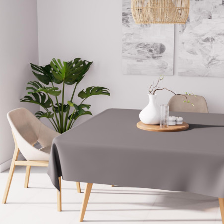 Soleil d'ocre, Alix Nappe carrée Anti-tâches, Polyester, Gris, 140x140 cm