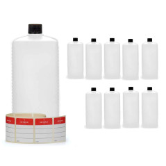 Octopus Bouteilles en plastique 10x 1000 ml, PE-HD avec bouchon à vis noire, carrées, étiquettes incluses