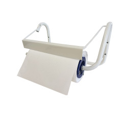 Distributeur mural rouleau papier industriel pour bobines essuie-tout, acier peint blanc avec lame et accessoires montage inclus