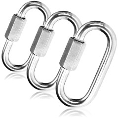 COM-FOUR® 3X Connecteur à vis - maillon de Secours chaîne 8 mm - Mousqueton avec Verrouillage à vis - mousqeuton (3 pièces - 08 