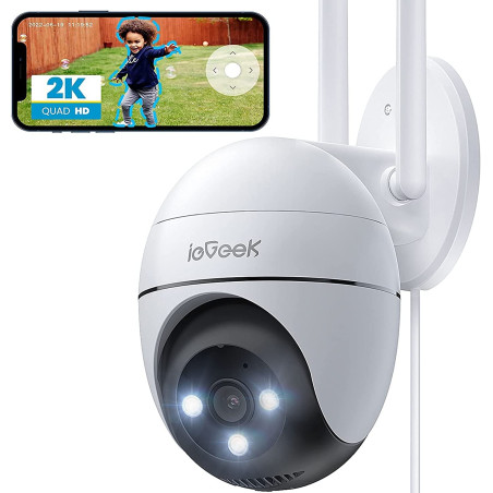 ieGeek 2K Camera Surveillance WiFi Exterieure, 360° Camera IP Compatible avec 2.4Ghz/5Ghz, Vision Nocturne Couleur, Détection Hu