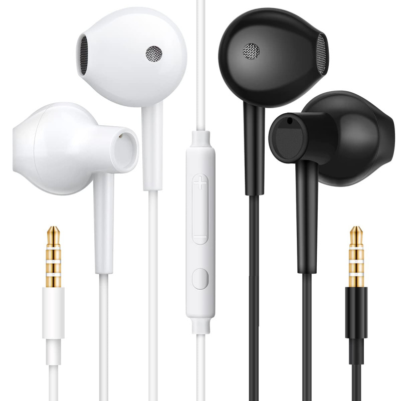 [2 Paires]MAS CARNEY WH8 Ecouteur Kit Main Libre Filaire, Oreillette Ergonomique Stéréo avec Microphone, Auriculaire Filaire Jac