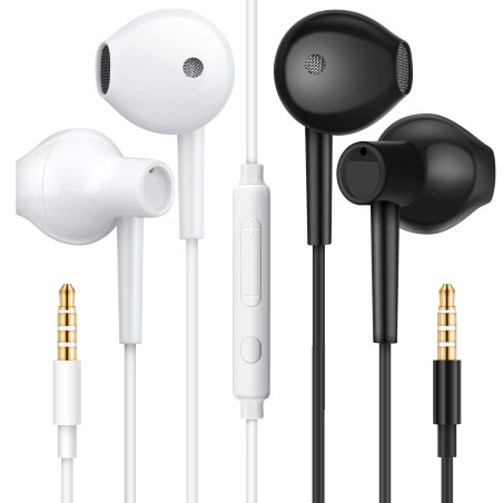 [2 Paires]MAS CARNEY WH8 Ecouteur Kit Main Libre Filaire, Oreillette Ergonomique Stéréo avec Microphone, Auriculaire Filaire Jac