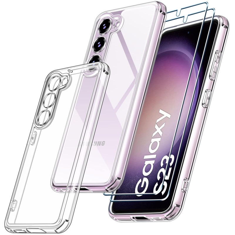 ivoler 3 en 1 Coque pour Samsung Galaxy S23 5G (Pas pour S23 Plus/Ultra) avec 2 Pièces Protection, [Anti-Jaune] Militaire Caméra