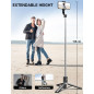 Perche à Selfie 115 CM avec Trépied Amélioré - 2 Lumière d’Appoint - Trépied pour Téléphone avec Télécommande Détachable, 360° R