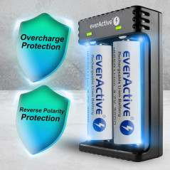 everActive Chargeur pour 2 Batteries Li-ION comme 18650, Professionnel, Rapide, Micro USB, modèle LC-200, Noir