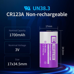 EEMB Pile CR123A Lithium 3V Lot de 4 Piles CR123 CR123A CR17345 1700 mAh Longue Durée Haute Performance pour Lampe de Poche, Ins