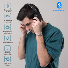 Srhythm NC25 Casque Bluetooth sans Fil Reducteur de Bruit Active, 50H Autonomie et Charge Rapide, Ecouteurs Connexion à 2 Appare